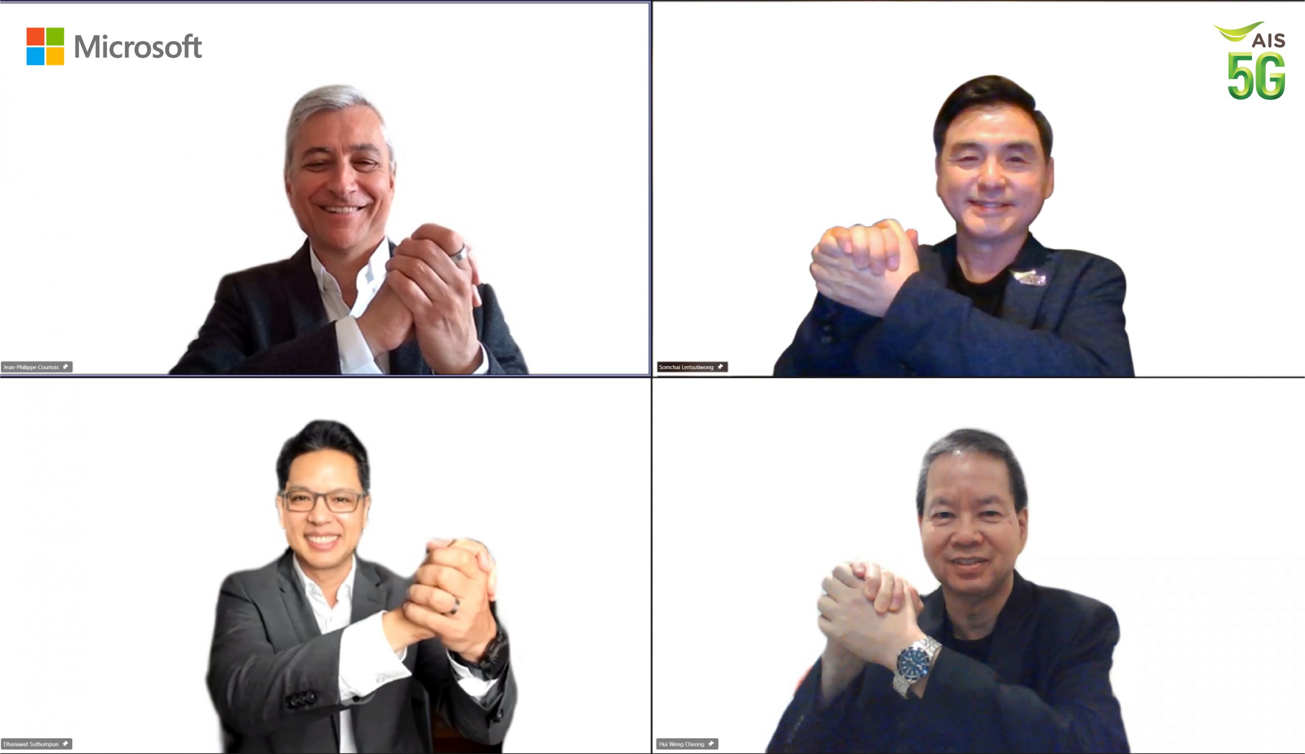 Microsoft and AIS executives in virtual photo shoot on Microsoft Teams