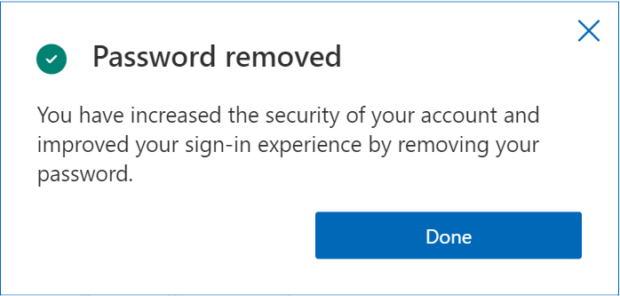 Password removed dialogue box