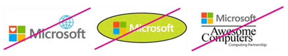 他の要素と組み合わせて使用しているMicrosoftロゴ / 丸図形で囲んだMicrosoftロゴ / 他の名称、ロゴと組み合わせて使用してるMicrosoftロゴ