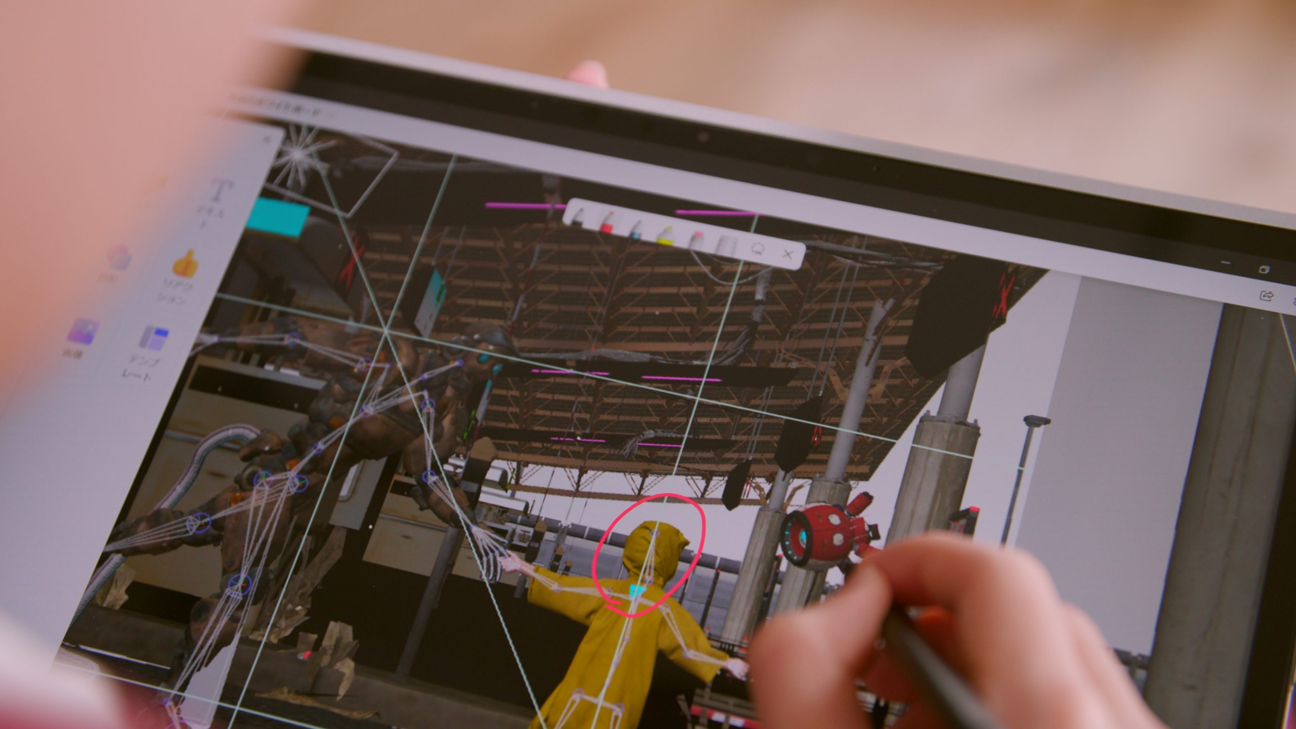 Surface Laptop Studio をスタジオモードにし、ペンを活用して修正箇所をホワイトボードに書き込みます