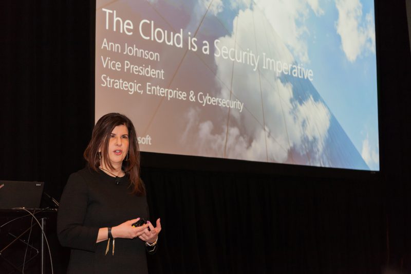 Ann Johnson, Microsoft vice president, Strategic, Enterprise & Cybersecurity, speaks at AGC Partners’ 2018 Information Security & Broader Technology Growth Conference on April 16, 2018.