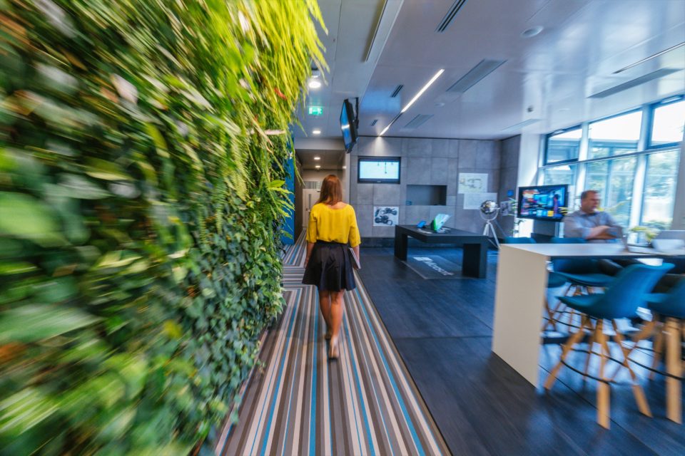 Woman walking through Microsoft Office Vienna