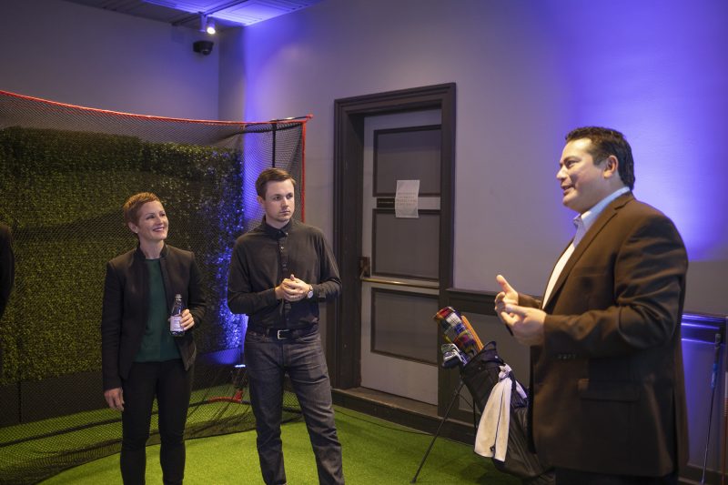Microsoft CVP of Azure Julia White and Arccos Golf Marketing Manager Coleman McDowell and SVP Jack Brown at Conversations on AI, a Microsoft event