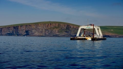 Microsoft's Project Natick on deployment day off the coast of Orkney Island, Scotland Friday June 1, 2018. (Photography by Scott Eklund/Red Box Pictures)
