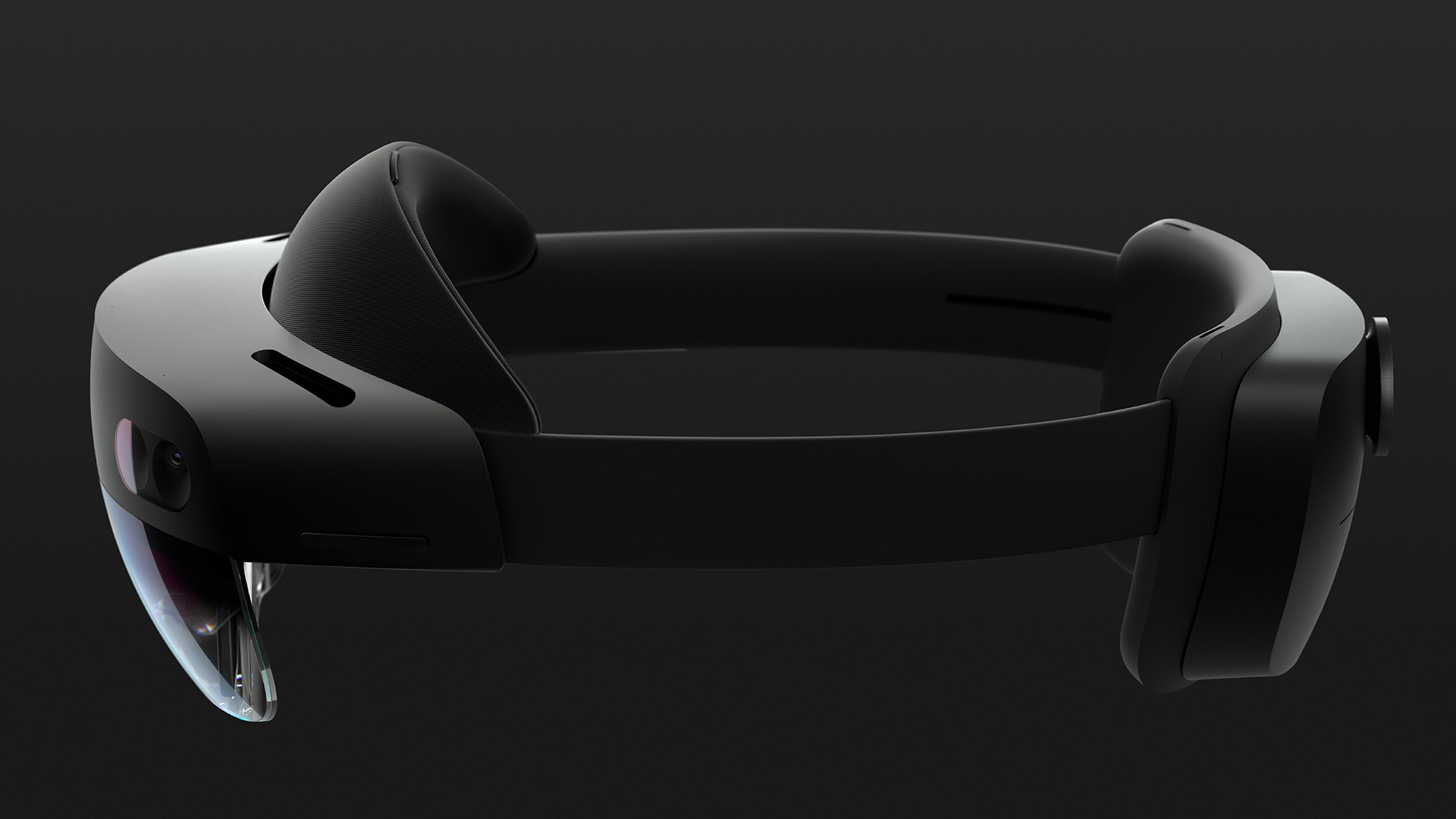 A left-profile view of a HoloLens 2 device