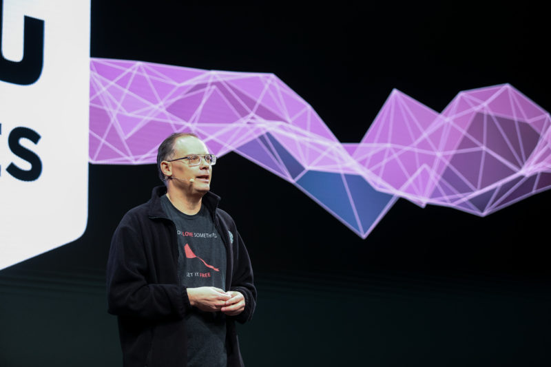 Epic Games Founder and CEO Tim Sweeney speaks on stage at MWC Barcelona