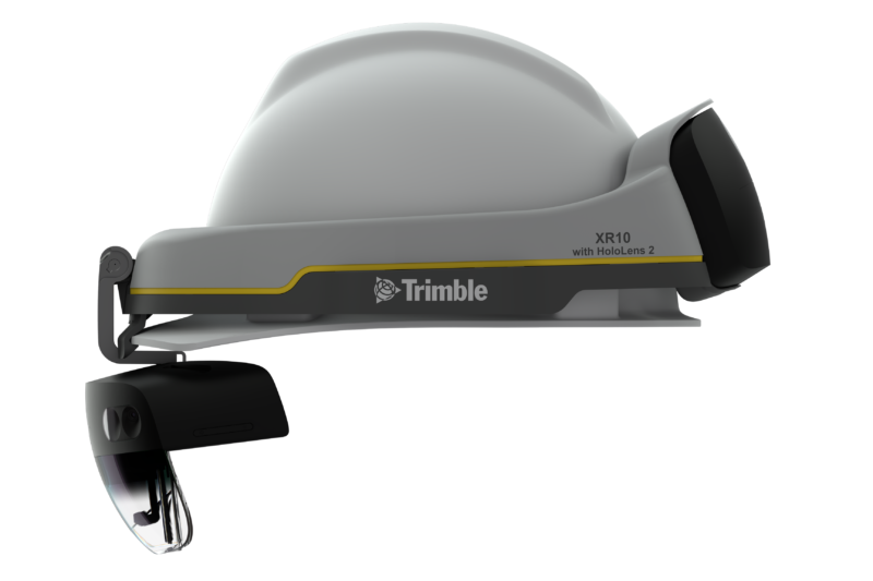 A Trimble XR10 with HoloLens 2 is a hard hat integrated with HoloLens 2