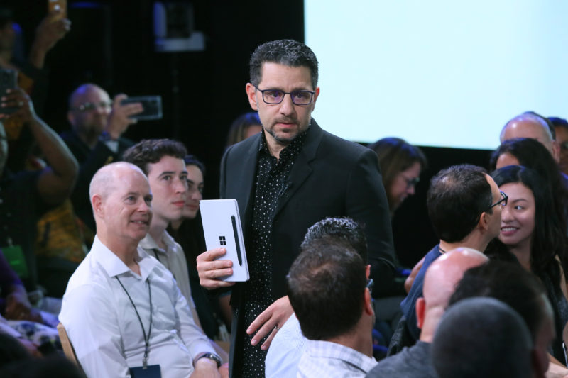 Surface Neo is introduced by Panos Panay at a Microsoft event on Oct. 2, 2019.