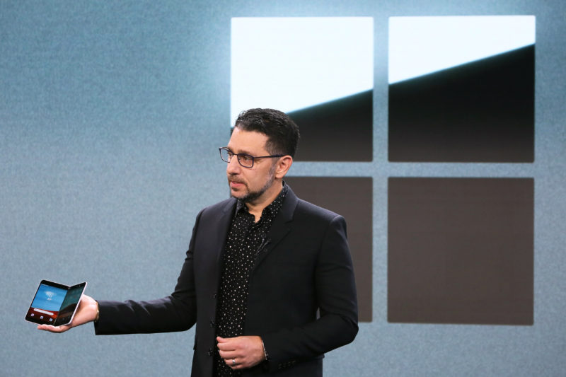 Panos Panay introduces Surface Duo at a Microsoft event on Oct. 2, 2019.