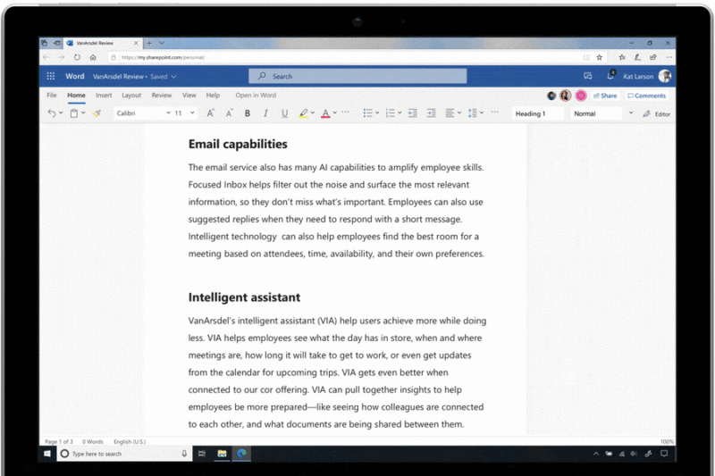 Screenshot of Microsoft Word with rewrite suggestions