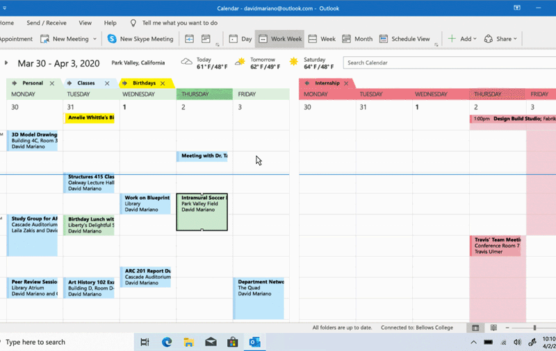 Animated gif of how to link personal and work calendars