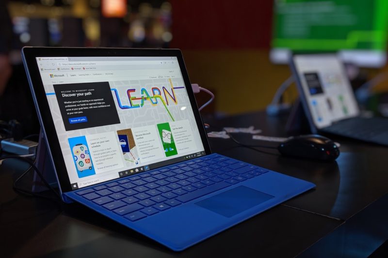Surface laptop with the Microsoft Learn site on the screen.