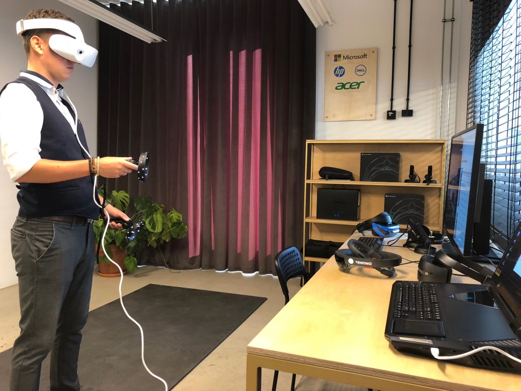 person with virtual reality set on the head