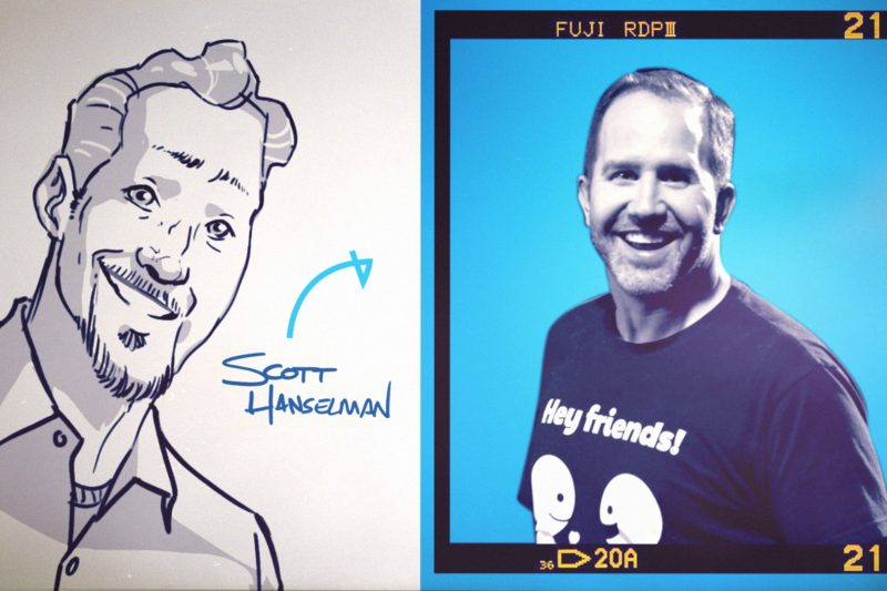 Sketch of Scott Hanselman next to his headshot