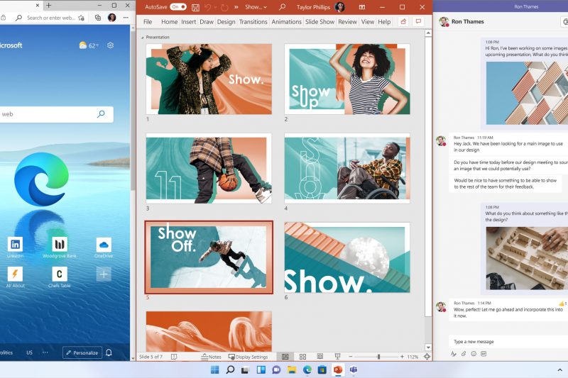 Screenshot of Windows 11 multiple windows open showing how windows snap to the desktop screen edges