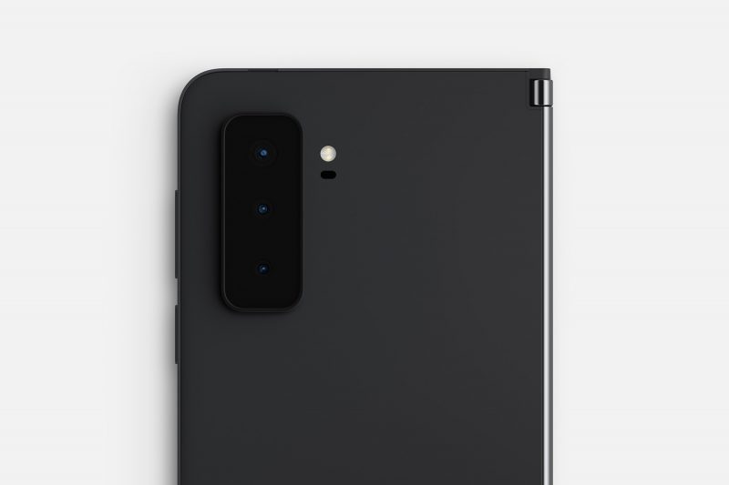 The back of a Black Surface Duo 2 phone