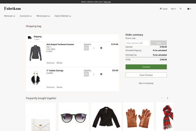 A screenshot showing a clothing retailers website