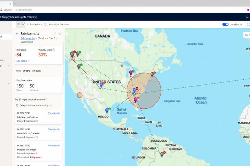 A screenshot showing supply chain insights