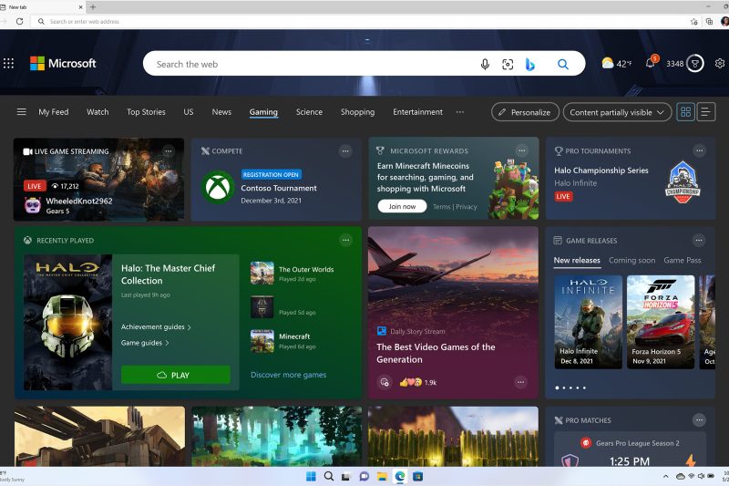 Screenshot of the gaming feed in Microsoft Edge.