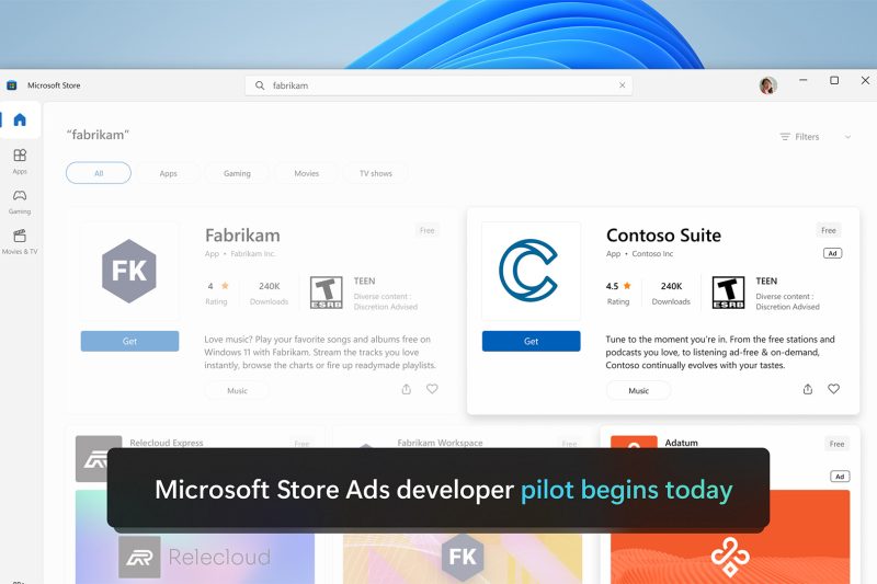 Image of how ads will appear for supported apps and games in the Microsoft Store on Windows