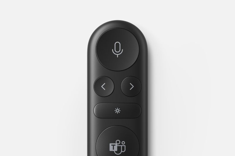 A presenter device has five buttons controlling various functions.