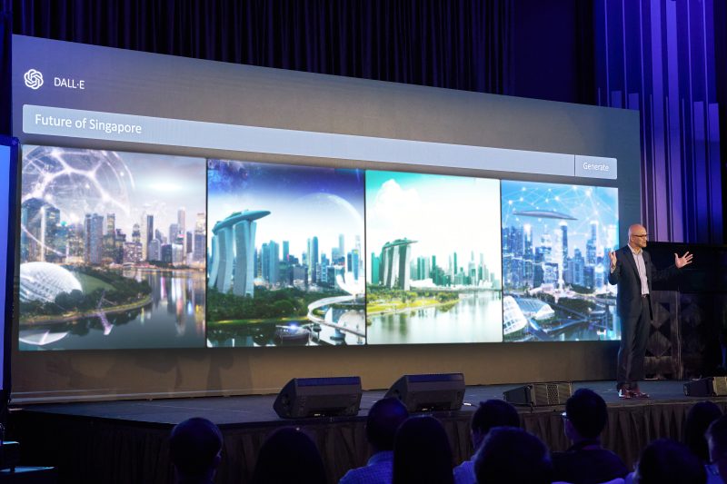 Microsoft Chairman and CEO Satya Nadella speaks at the APAC Innovators Event in Singapore.