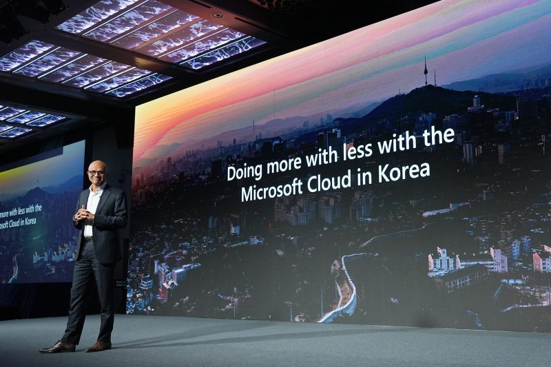 Satya Nadella on stage at the Microsoft Ignite Spotlight on Korea conference