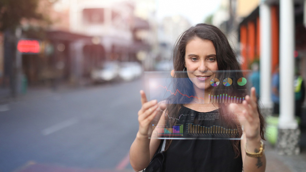 Woman uses clear tablet