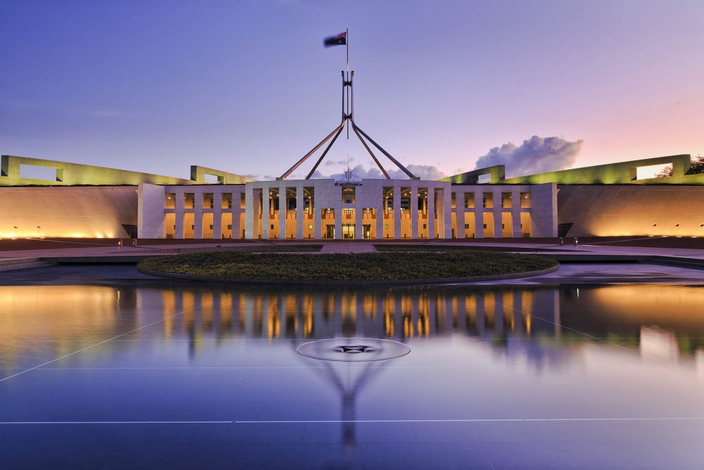Australia's Parliament house and her reflection
