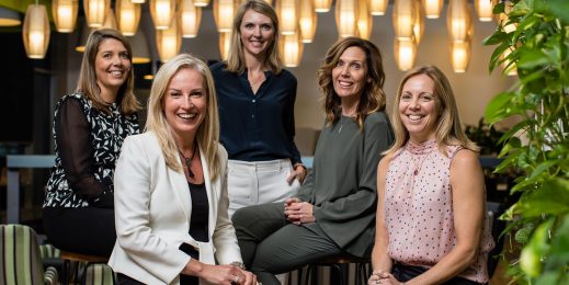 Female Microsoft executives posing for international women's day