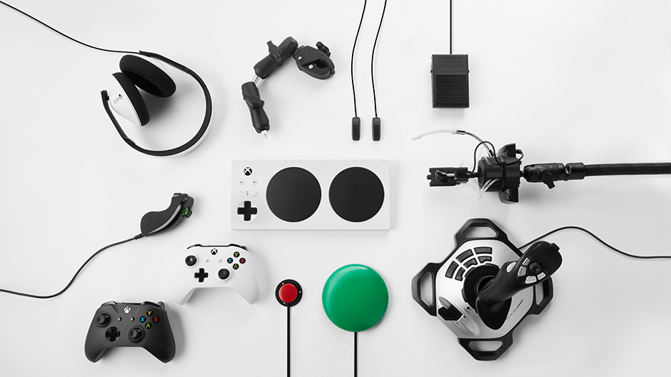 Adaptive Controller laid out with other xbox accessories
