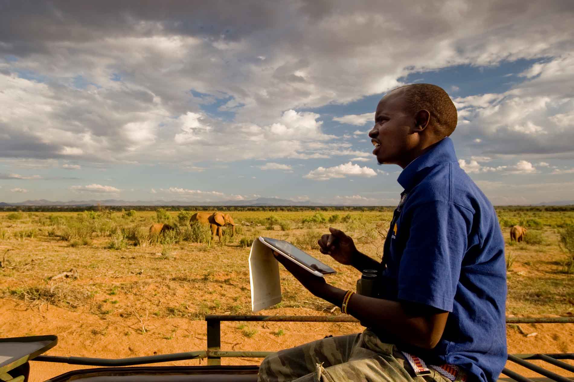 STE's David Kuulei using our tracking app in Samburu National reserve. Photo by Frank af Petersens
