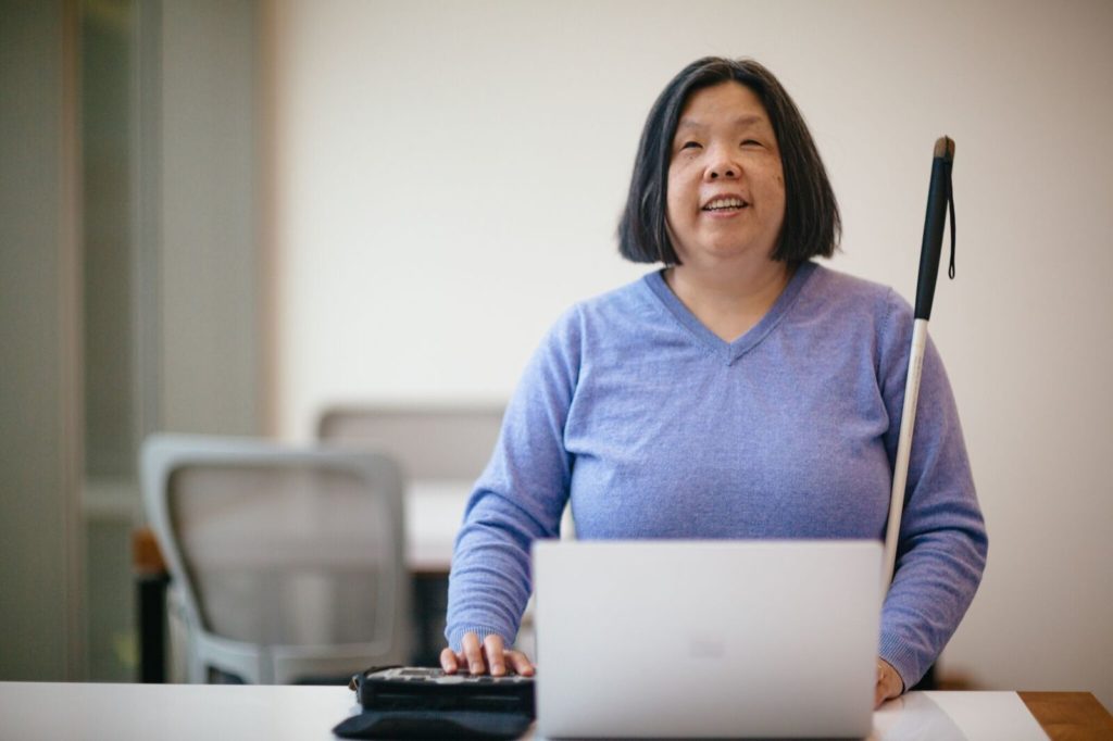 Anne Taylor works on the Microsoft Accessibility team, which strives to make products and services accessible for all customers.