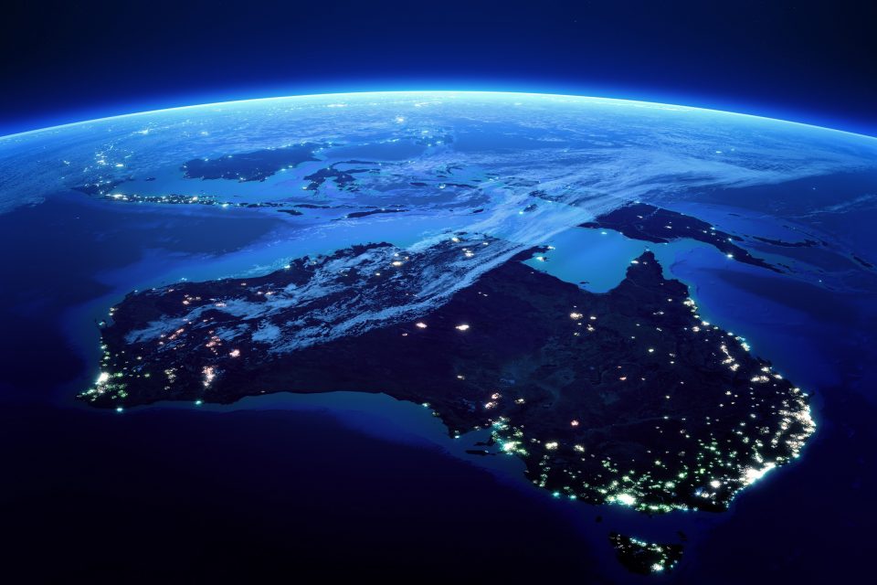 Australia with city lights from space at night