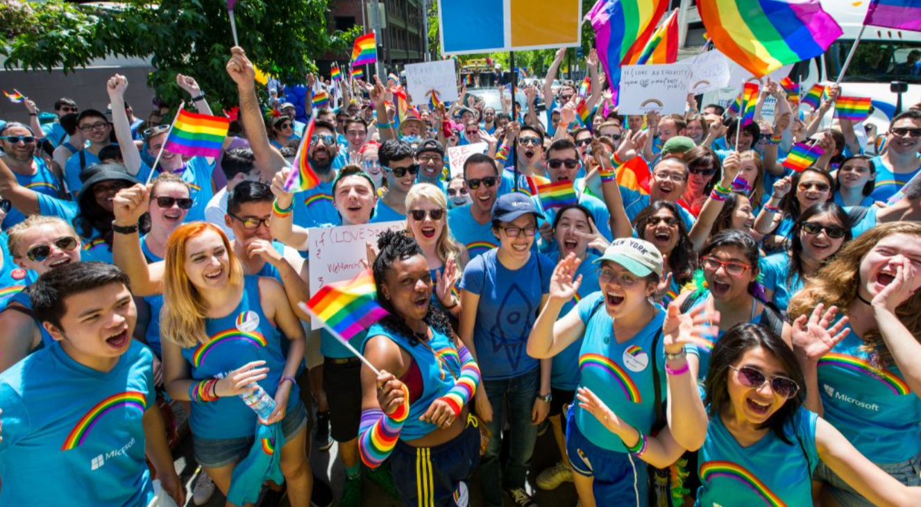 Microsoft employees in pride parade