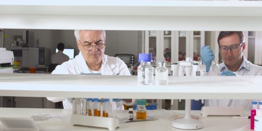 Clinical researchers working in a lab