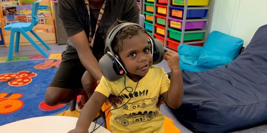 A young Aboriginal child undergoing a hearing assessment