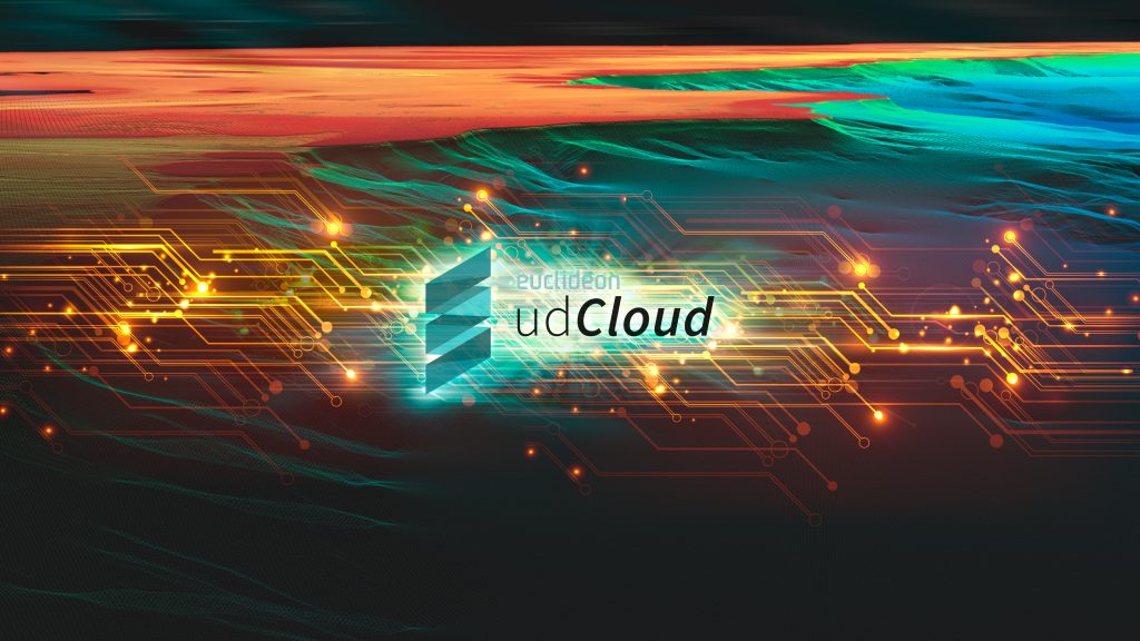 Image of graphical data lines overlayed with udClod logo