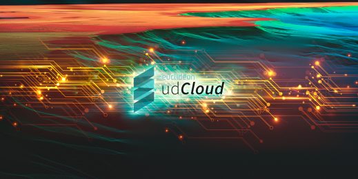Image of graphical data lines overlayed with udClod logo