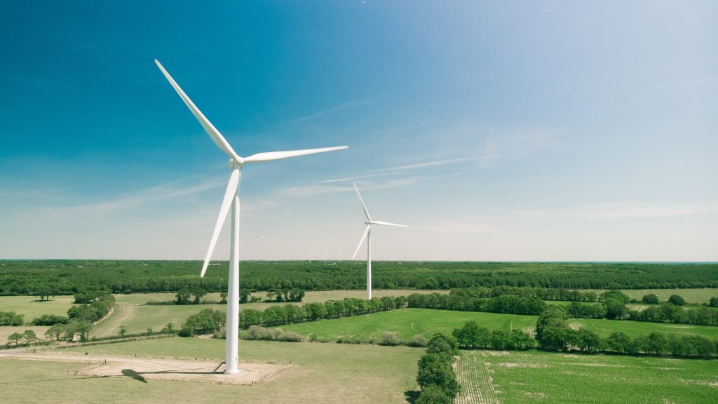 Landscape shot of wind power farm