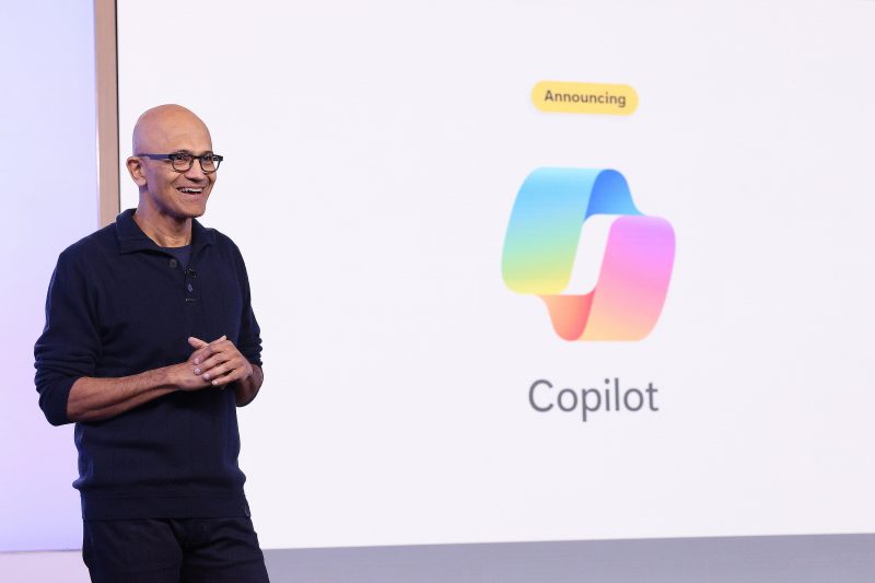 Image of Satya Nadella, Microsoft chairman and chief executive officer, speaking on stage.