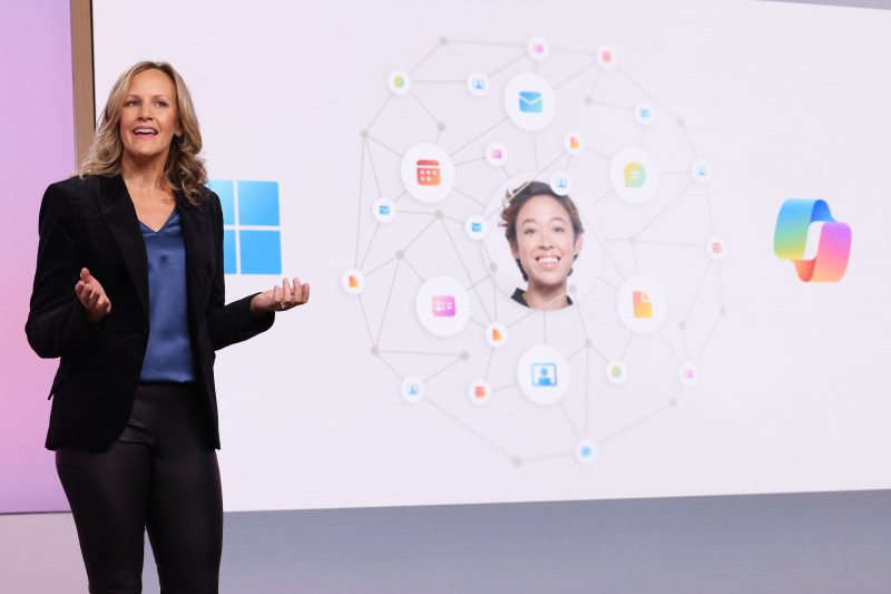Image of Carmen Zlateff, Microsoft vice president of product management, speaking on stage.