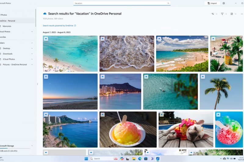 Screenshot of suggested search results from prompt "Vacation" in Photos search