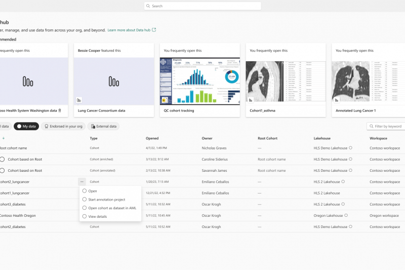 Screenshot of data solutions in Microsoft Fabric