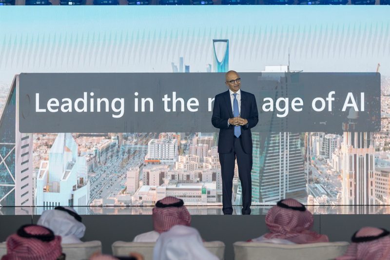 Satya Nadella, Microsoft Chairman and CEO, on stage delivering a keynote