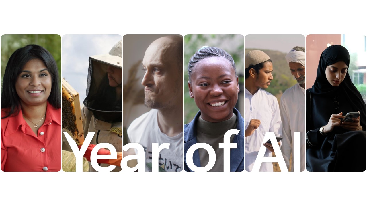 A collage featuring six people with the words Year of AI in the front