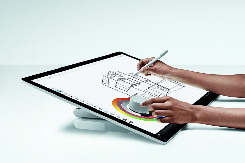 Woman using Dial and Pen on a Surface Studio