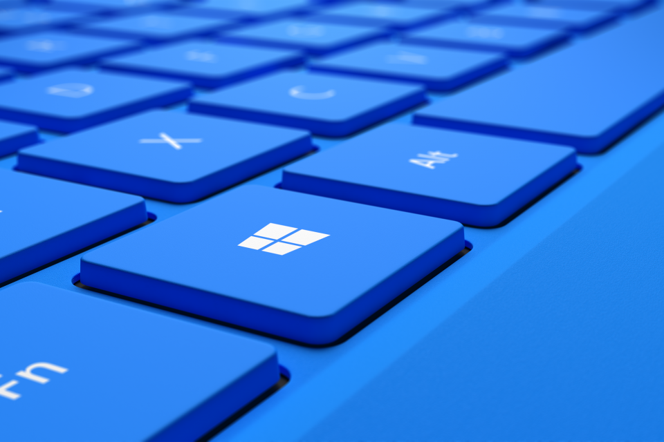 A blue Microsoft Surface keyboard