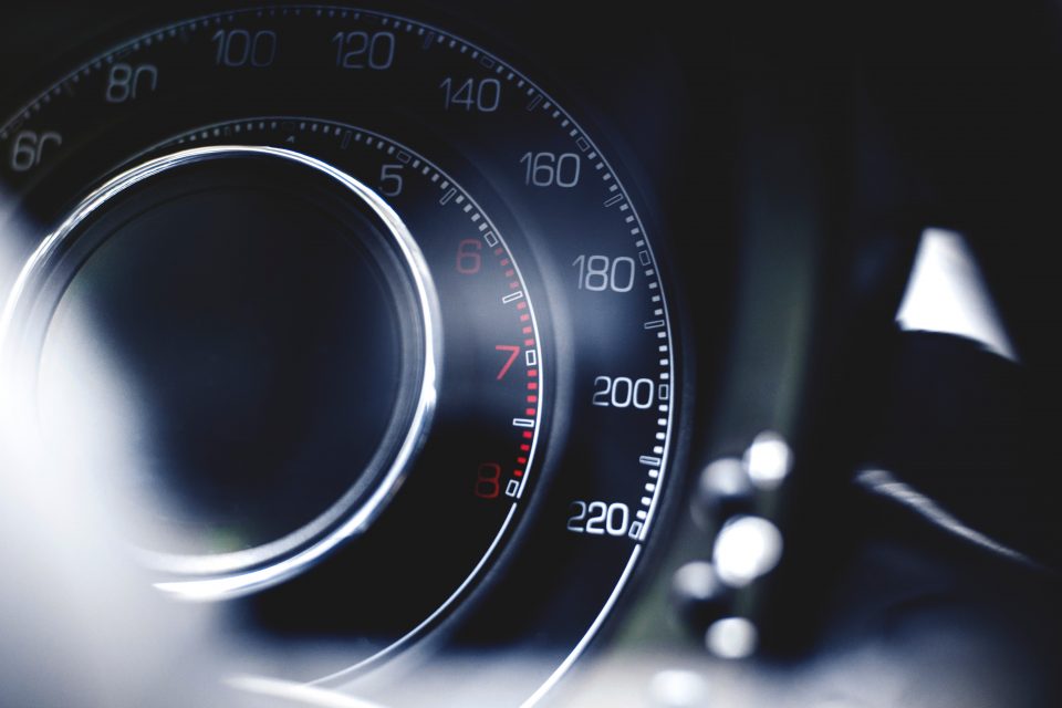 Close-up of a car's speedometer