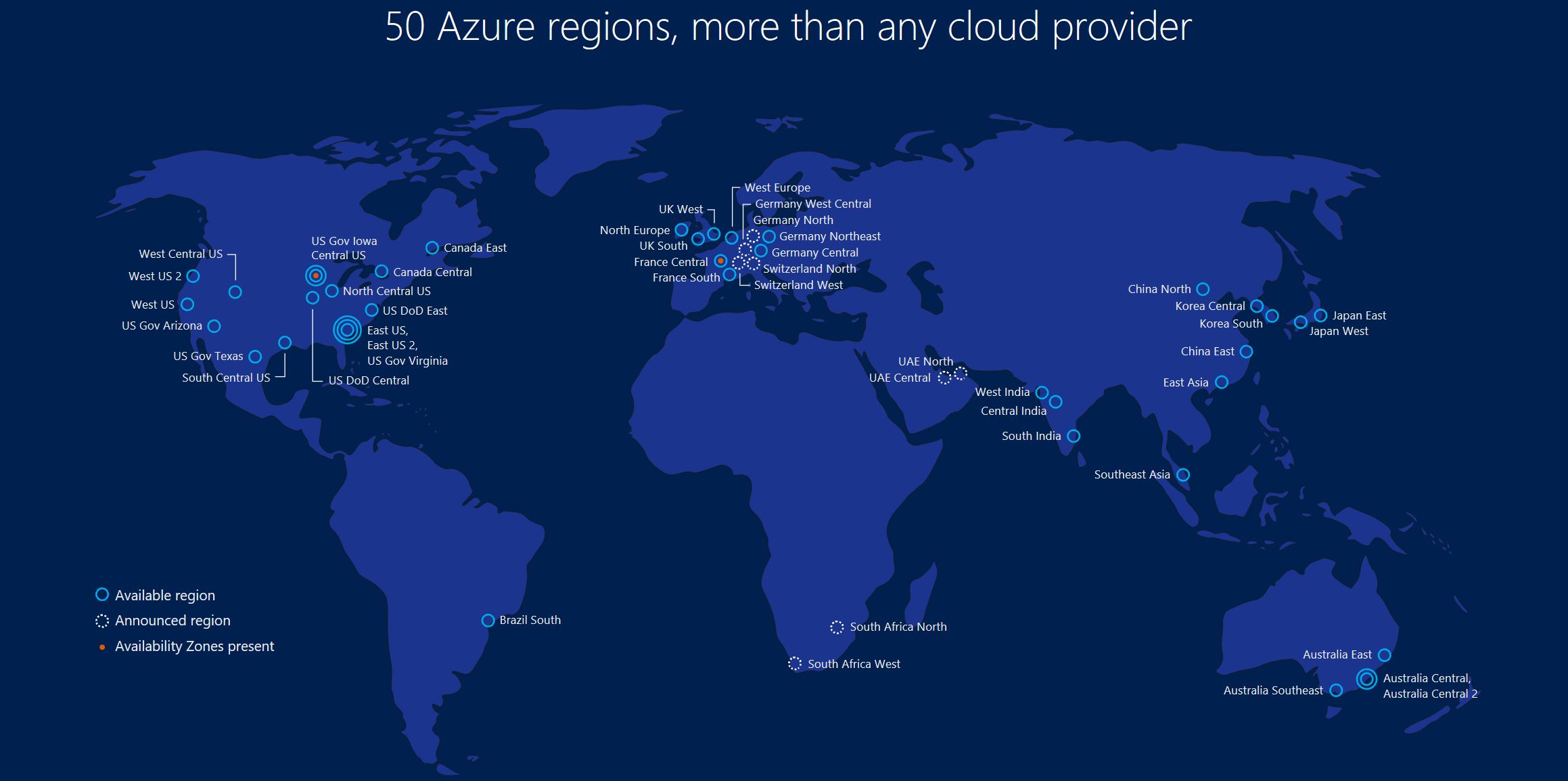 Map showing Microsoft's data centres